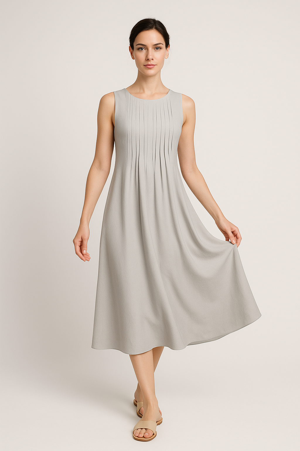 Robe Midi Eloá – Élégance Décontractée avec Plis et Poches
