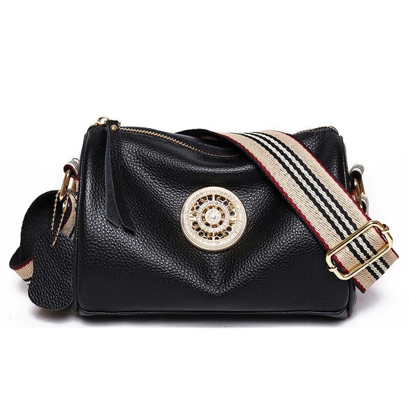 Marie Genuine Leather Bag – Striped Shoulder Strap