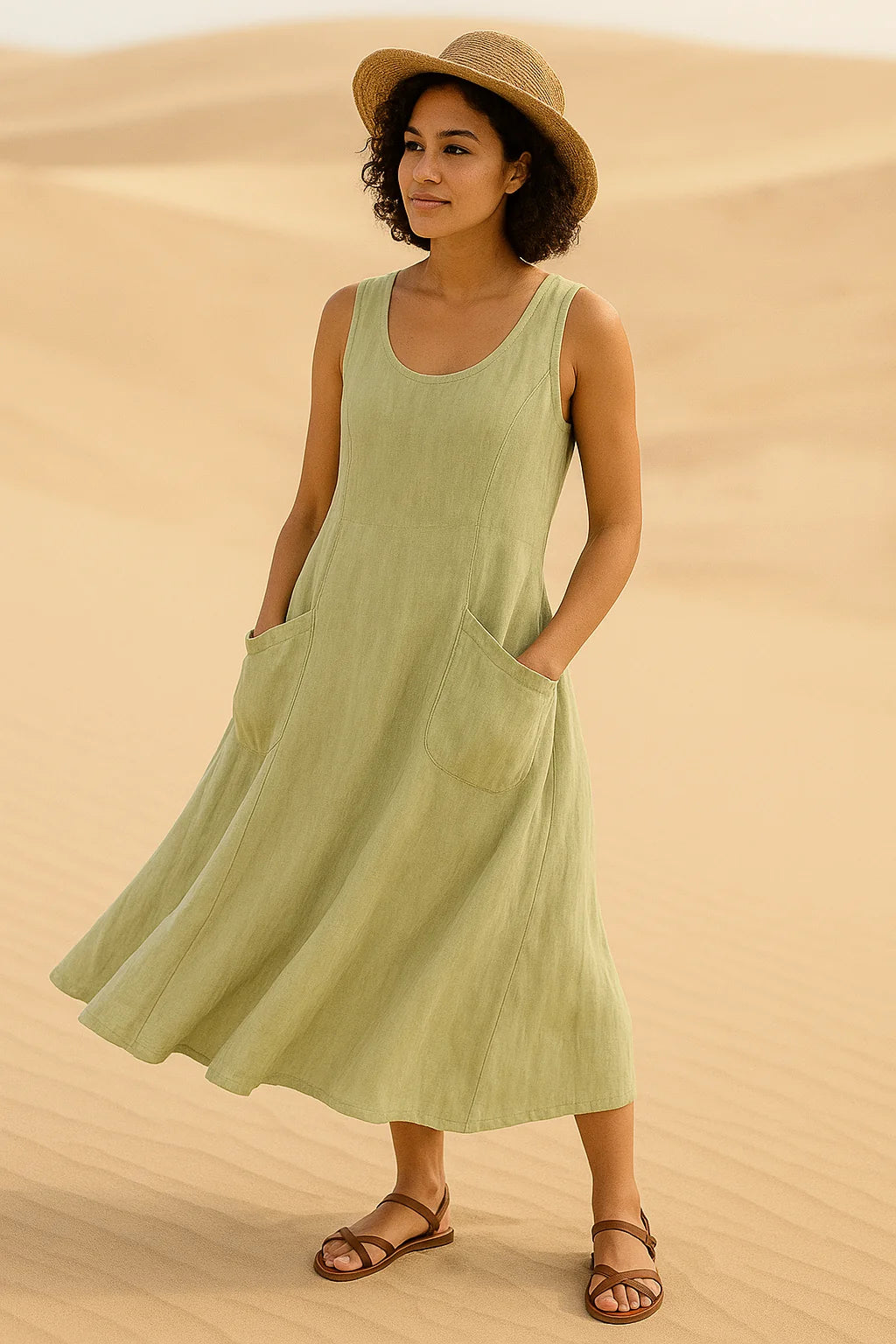 Isadora Midi Dress – Casual Elegance with Practical Pockets