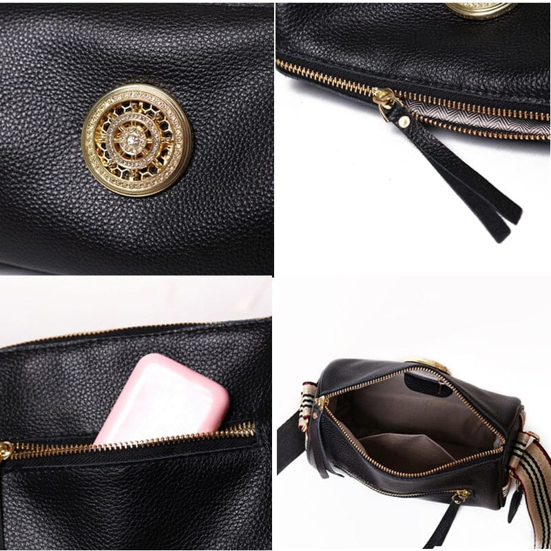 Marie Genuine Leather Bag – Striped Shoulder Strap