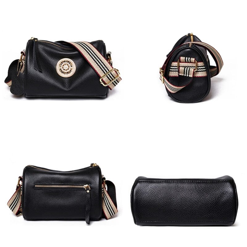 Marie Genuine Leather Bag – Striped Shoulder Strap