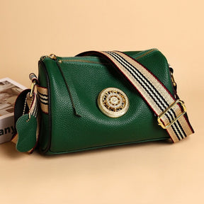 Marie Genuine Leather Bag – Striped Shoulder Strap