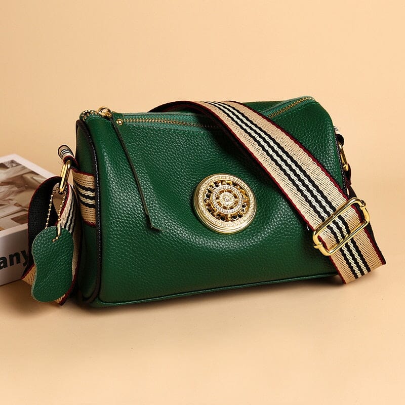 Marie Genuine Leather Bag – Striped Shoulder Strap