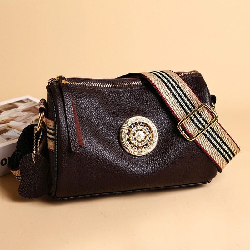 Marie Genuine Leather Bag – Striped Shoulder Strap