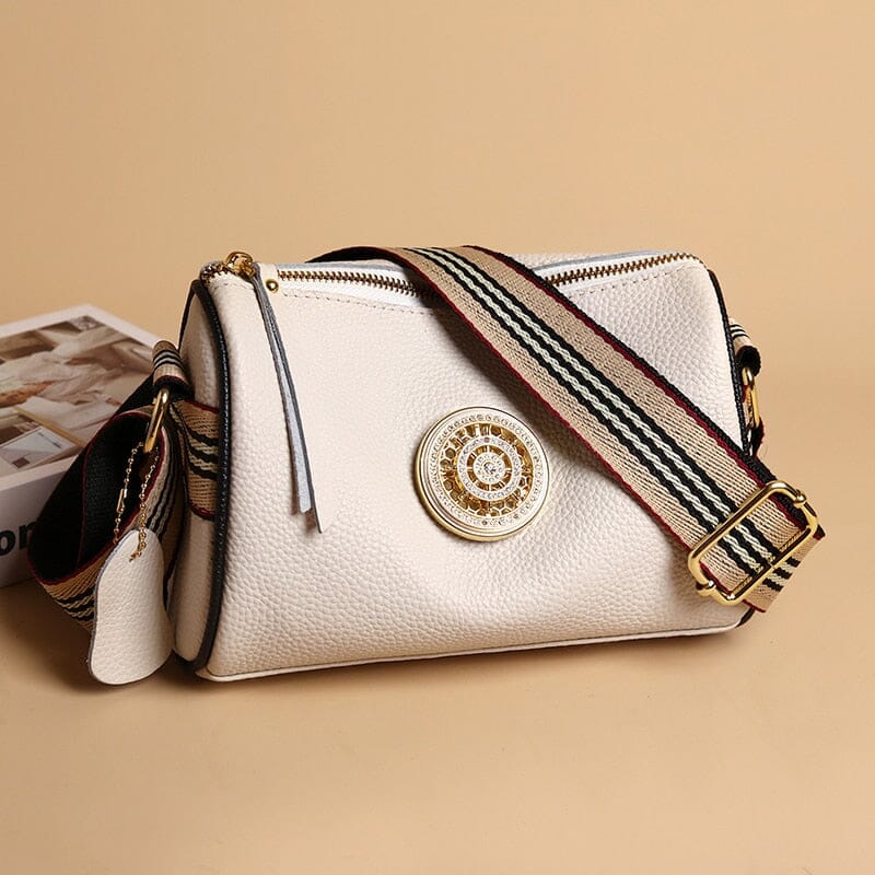Marie Genuine Leather Bag – Striped Shoulder Strap