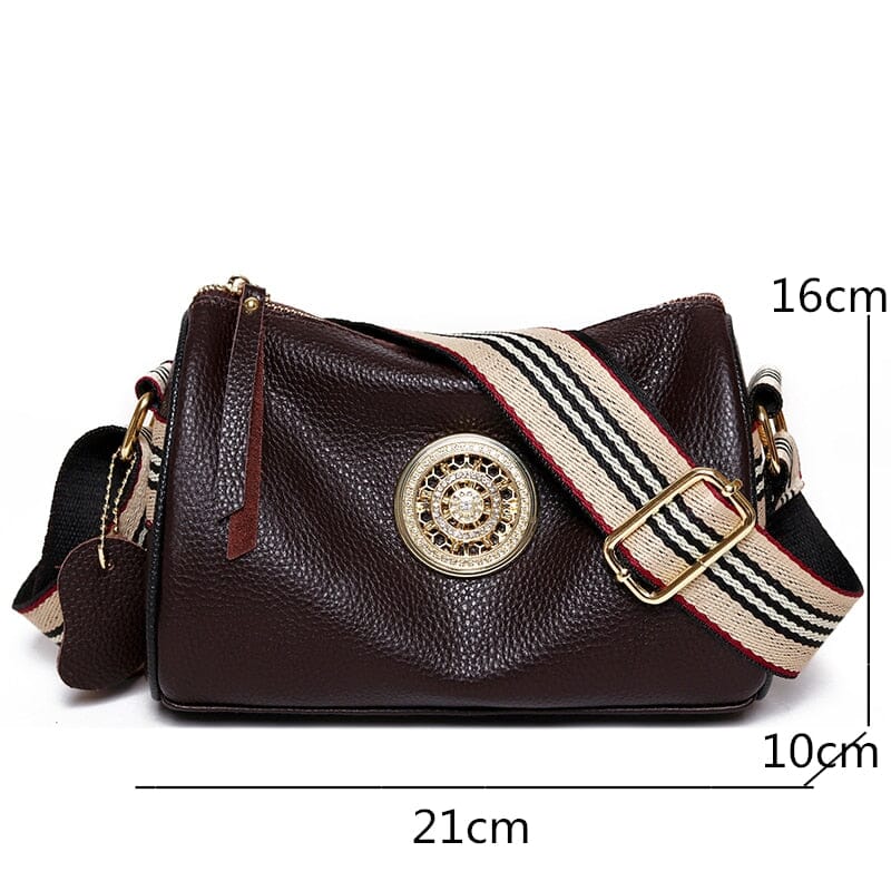 Marie Genuine Leather Bag – Striped Shoulder Strap