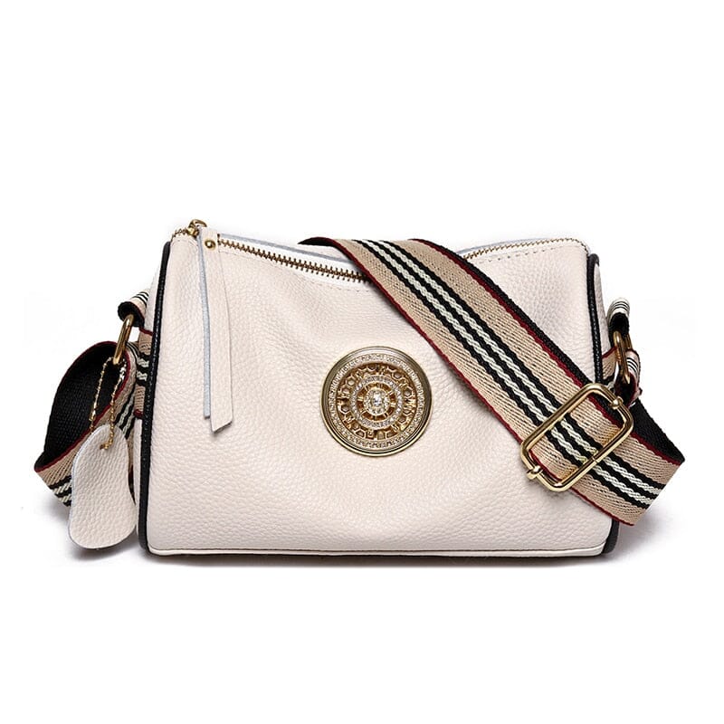 Marie Genuine Leather Bag – Striped Shoulder Strap