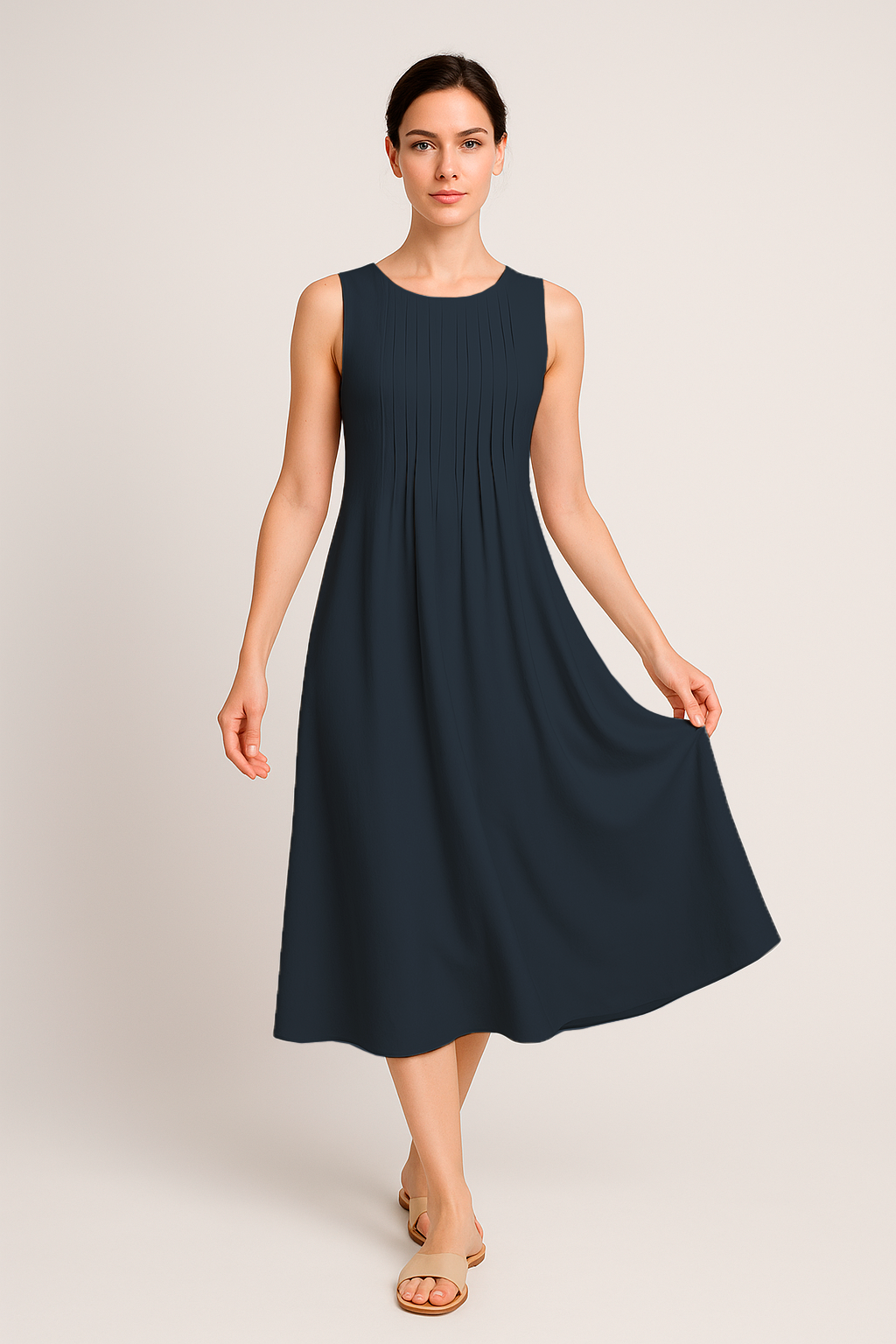 Robe Midi Eloá – Élégance Décontractée avec Plis et Poches