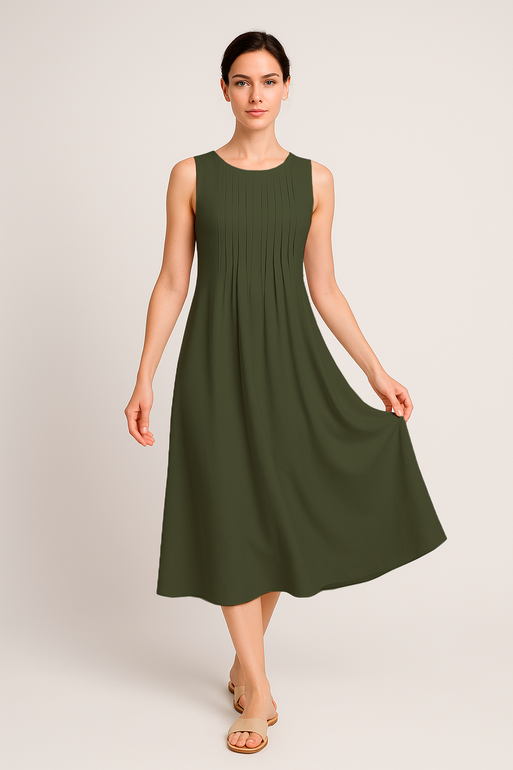 Robe Midi Eloá – Élégance Décontractée avec Plis et Poches